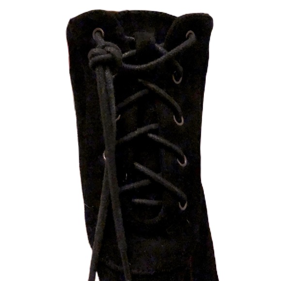 K studio black faux suede laced up lined wedge tall boots size 6 - Picture 3 of 3